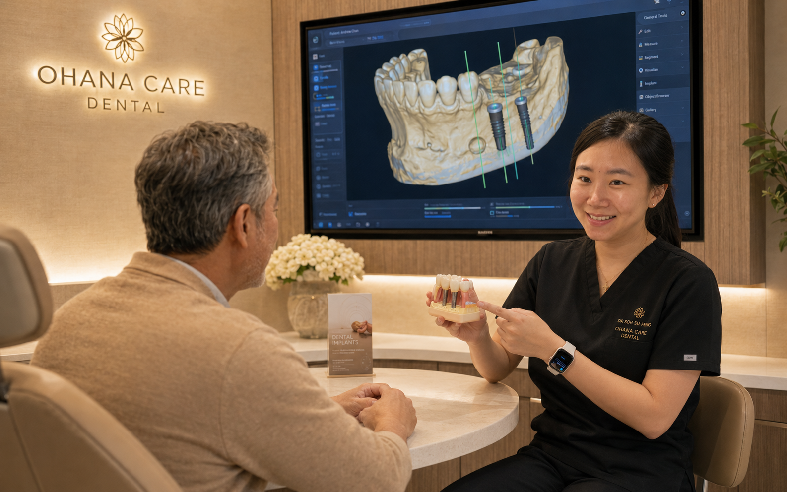 Dr Tiffany discussing implant planning with a patient